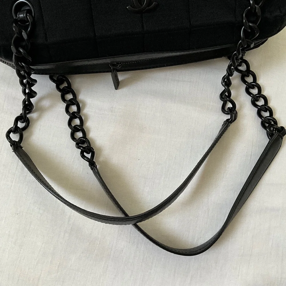 CHANEL Vintage Jersey Square Quilt Shoulder Tote Black - Picture 7 of 15